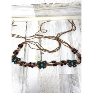 Unbranded Womens One Size Blue Boho Butterfly Jeweled Beaded Rope Waist Belt NEW